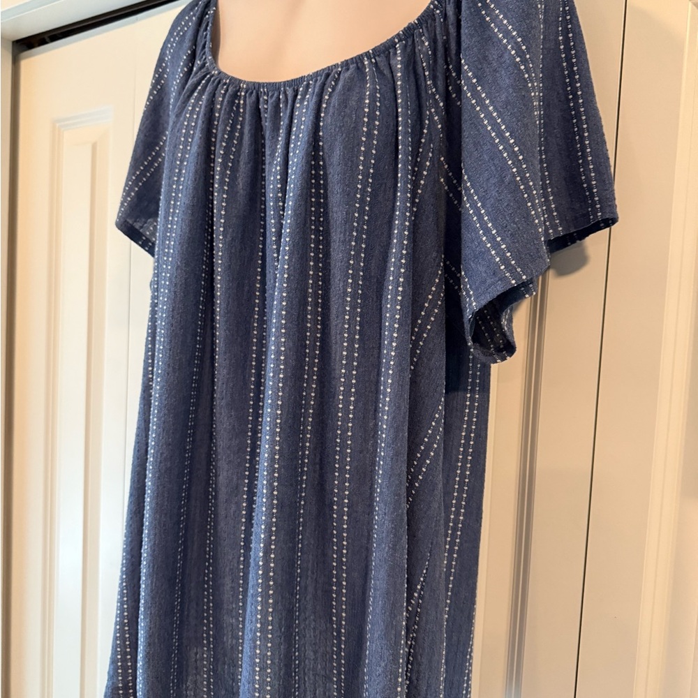 W5 blue denim scoop boatneck blouse top 3X - Picture 2 of 2